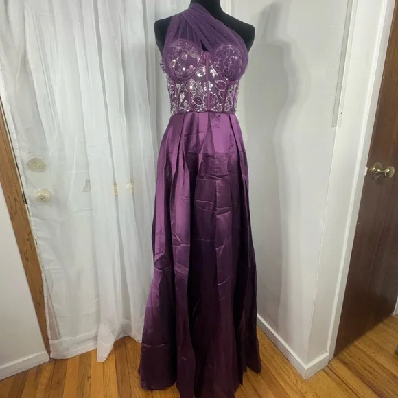 Eggplant Purple One-Shoulder Prom Dress - Picture 2 of 10